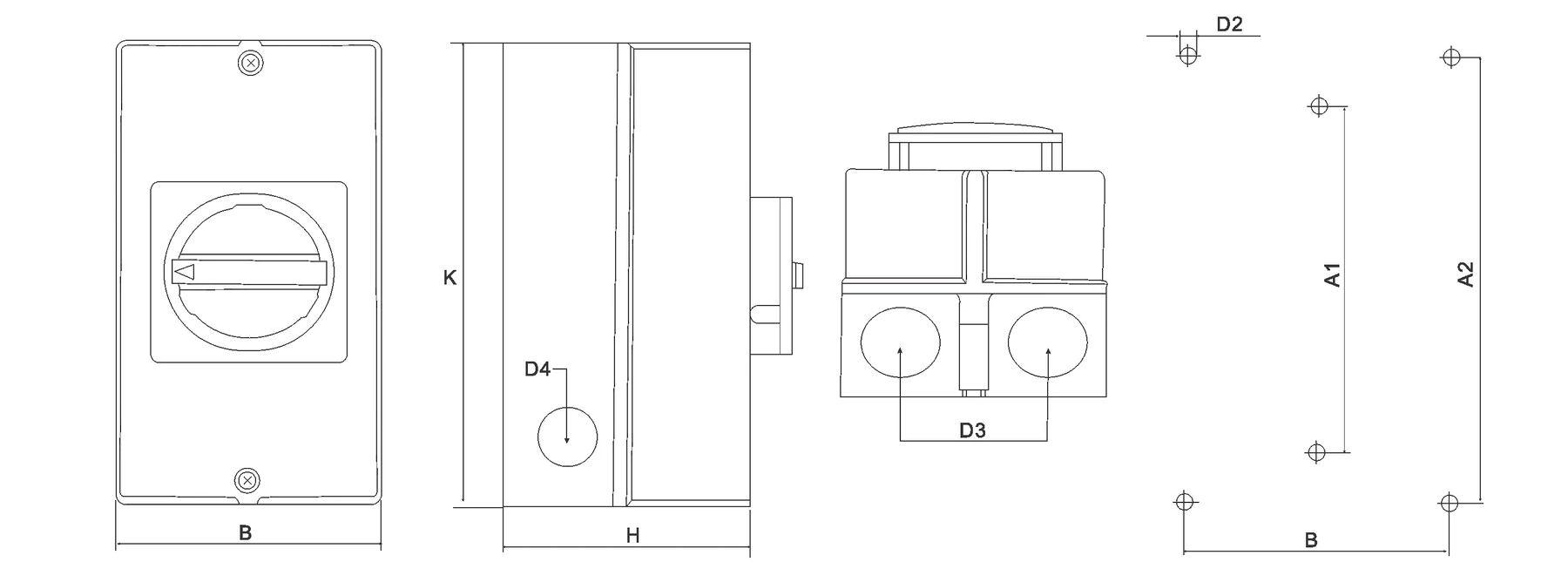 SH30 weatherproof isolator switch box outline and installation dimension drawing without data table