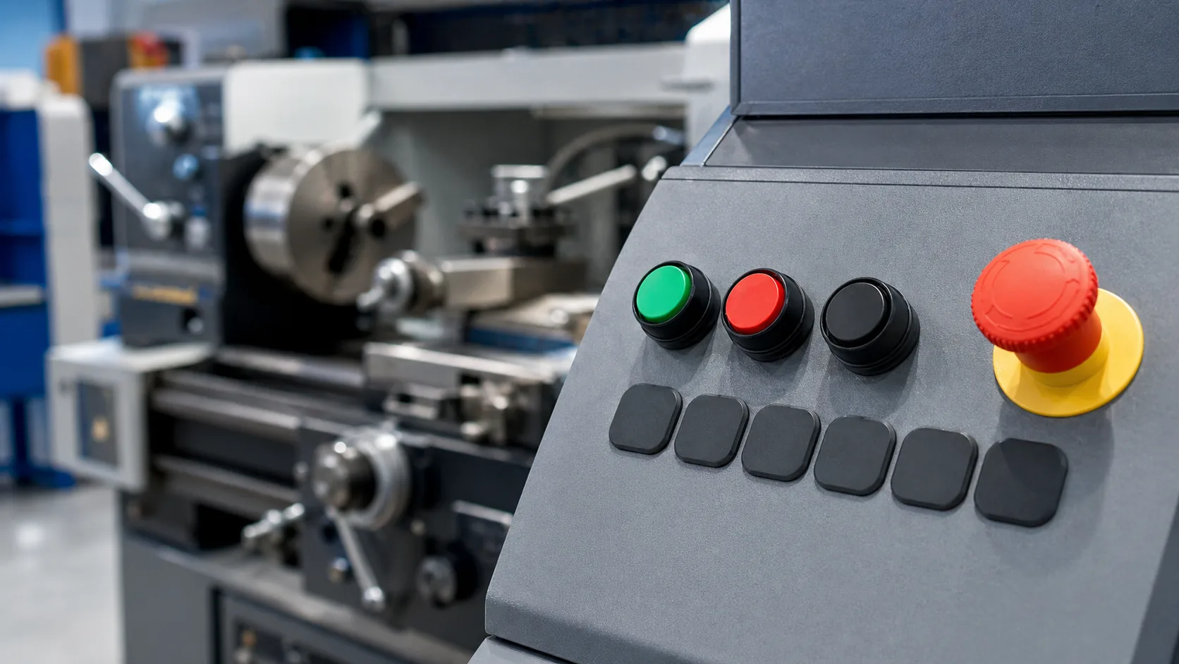 SH-B2 22 mm push buttons on a machine tool control panel
