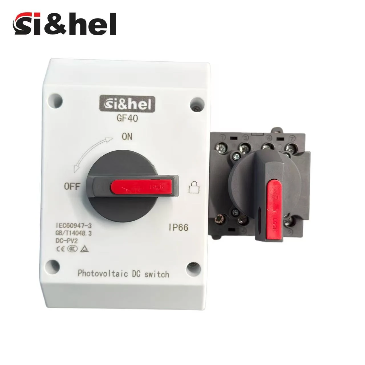 GF40 IP66 waterproof box and bare mechanism showing two installation form factors