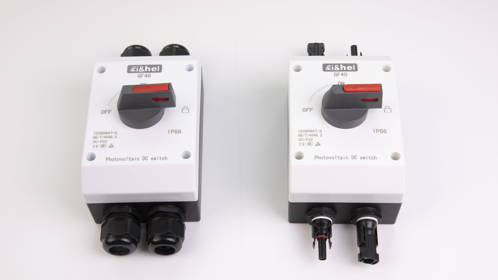 Shieldhz GF40 PV DC isolator switch IP66 waterproof box and panel mount variants