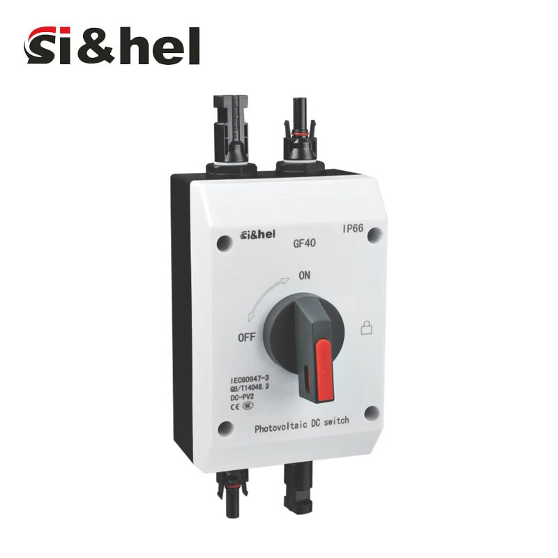 GF40 IP66 PV DC isolator switch with MC4 connectors installed for solar string isolation