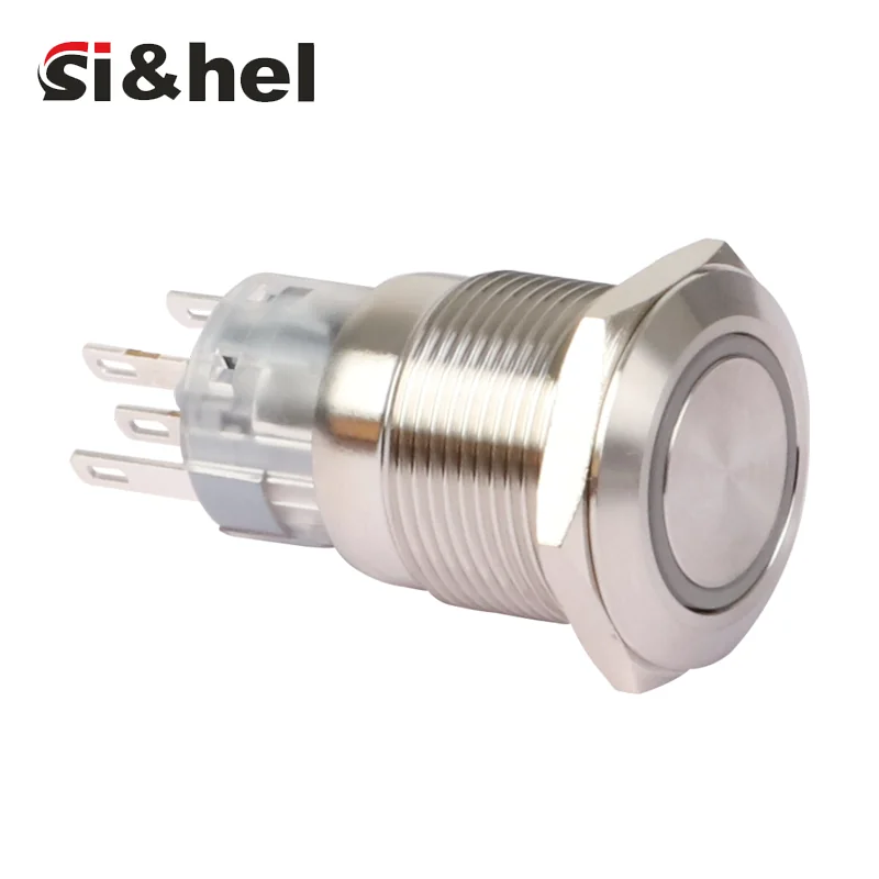 GQ19 19mm metal flat push button with ring lamp illuminated