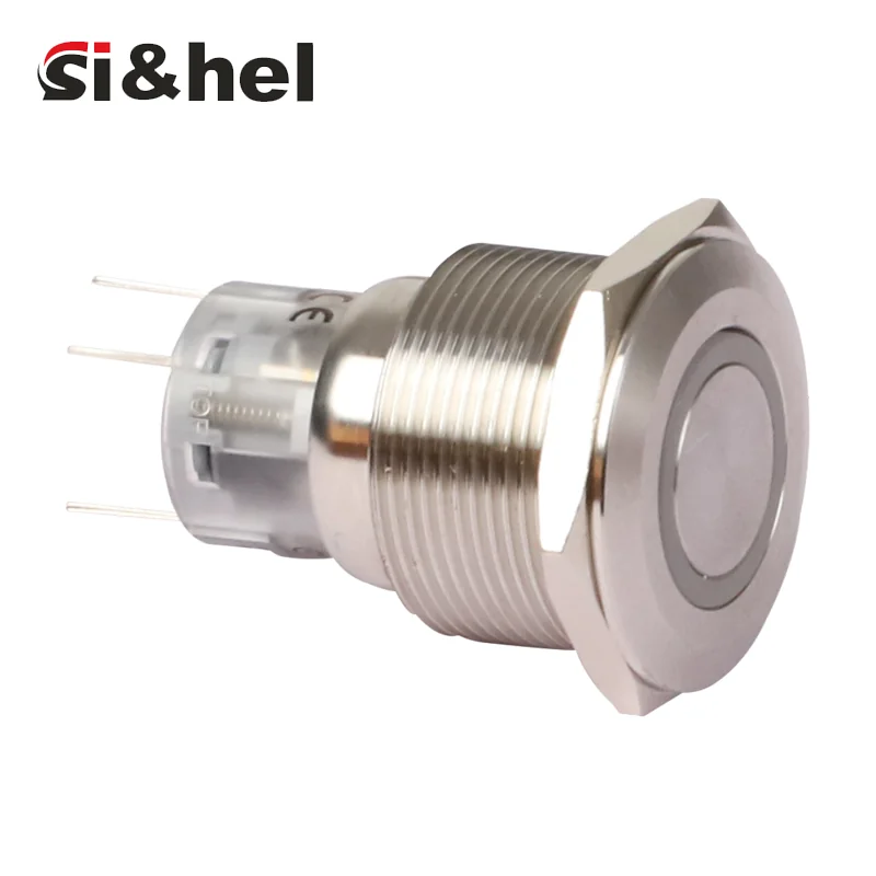 GQ22 22mm metal flat push button with ring lamp illuminated