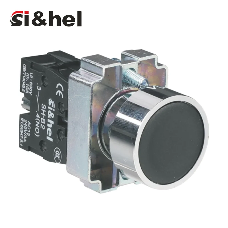 SH-B2-10B/BK black flat push button 22mm XB2-BA21