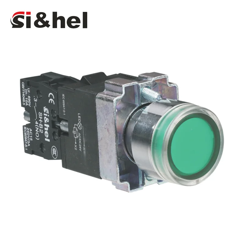 SH-B2-10DB/G green illuminated push button AC/DC 24V 22mm