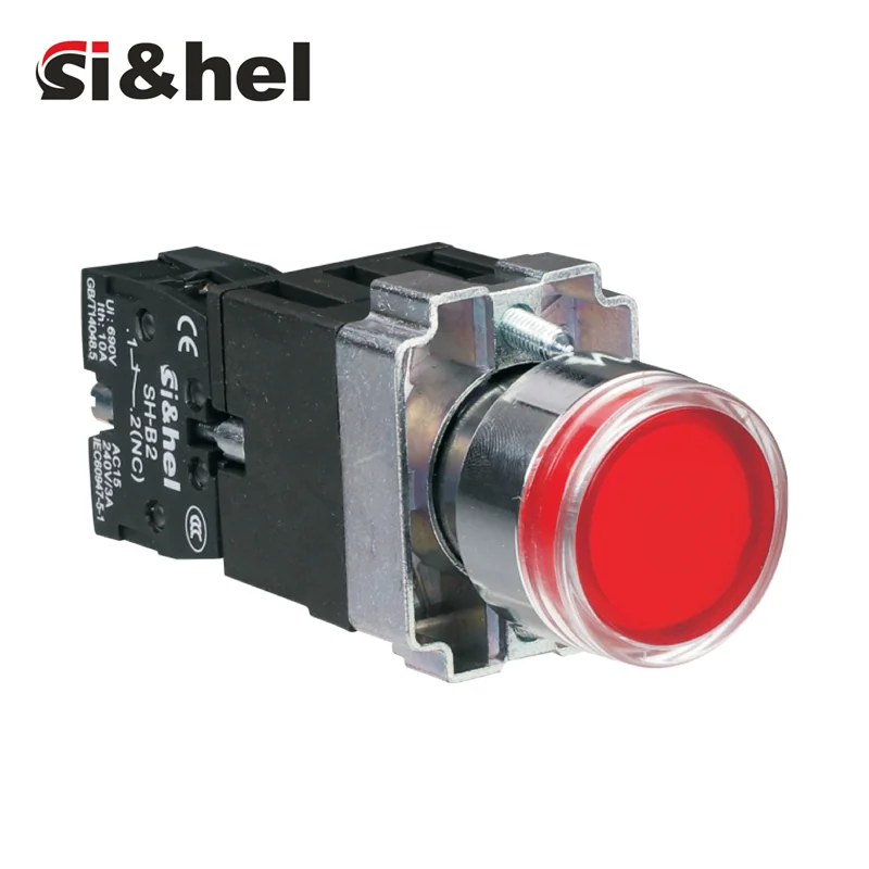 SH-B2-10DB illuminated red push button AC220V LED 22mm