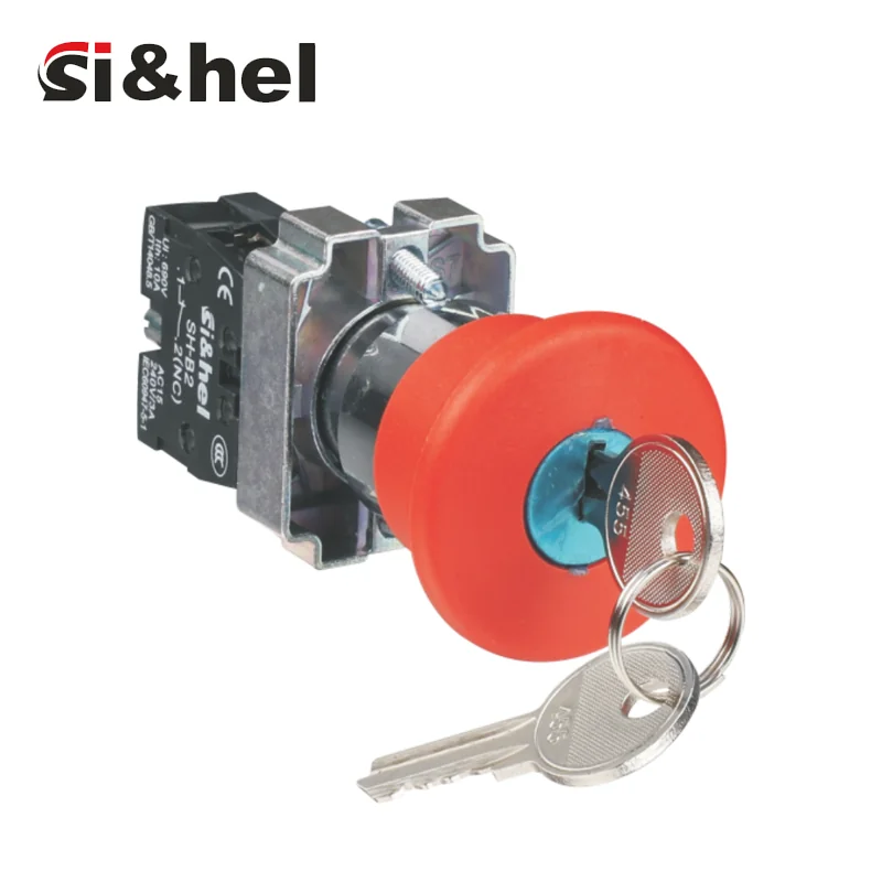 SH-B2-10YM/R red push button with protective collar ring 22mm