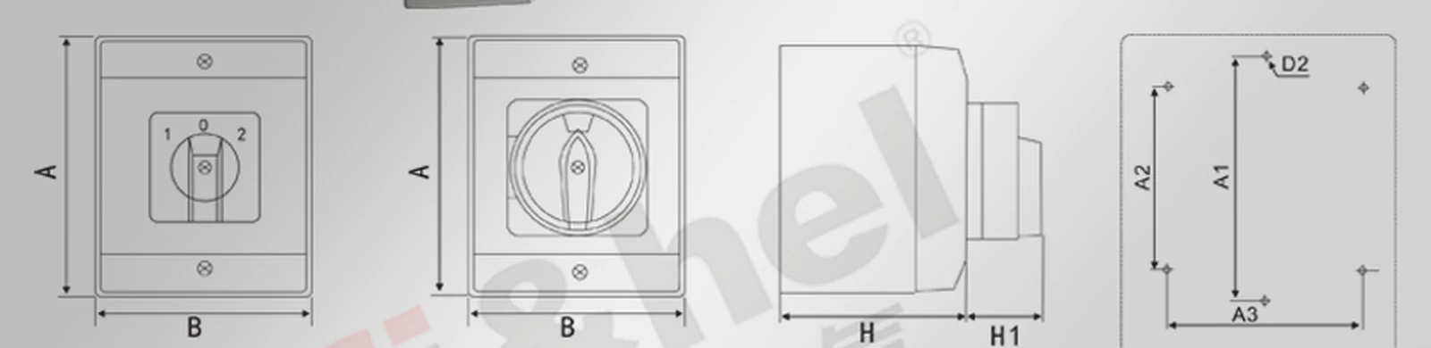 SHP waterproof isolator switch box outline and mounting dimension drawing without data table