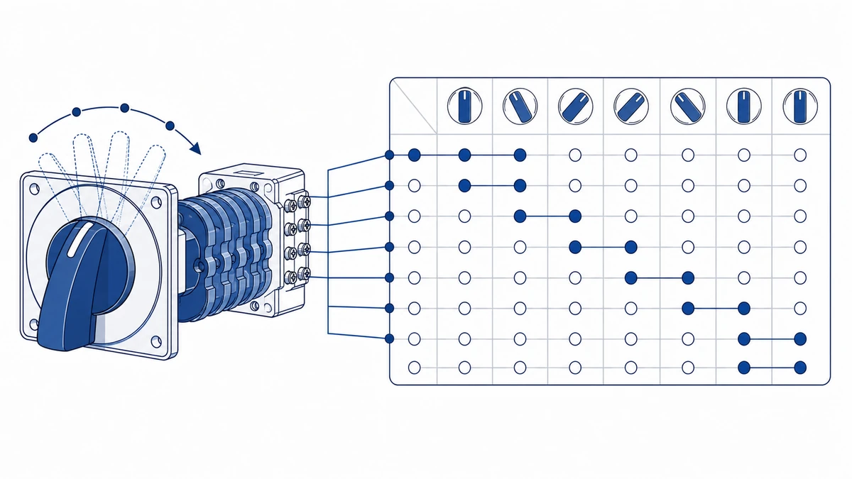 Cam Switch Wiring Diagrams: ON-OFF Changeover Voltmeter and Ammeter Examples concept diagram