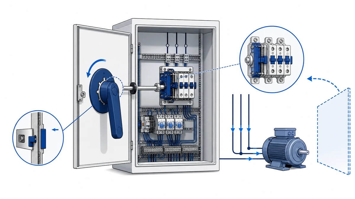Door Interlock Rotary Isolators for Control Cabinets application and wiring context