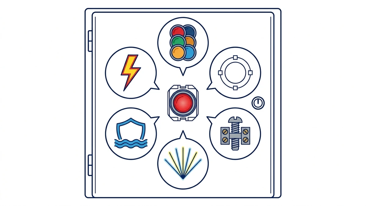 Indicator light selection checklist for voltage color cutout terminals and IP rating