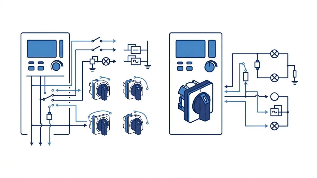 Manual Transfer Switch vs Changeover Cam Switch for Small Panels application and wiring context