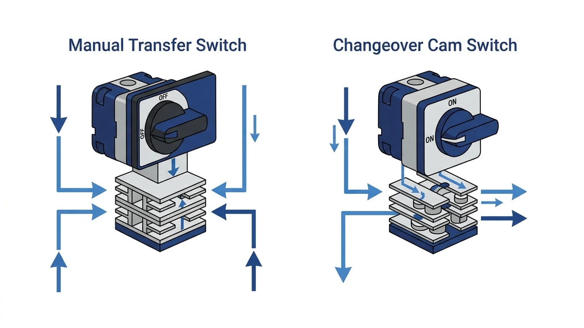 Manual Transfer Switch vs Changeover Cam Switch for Small Panels concept diagram