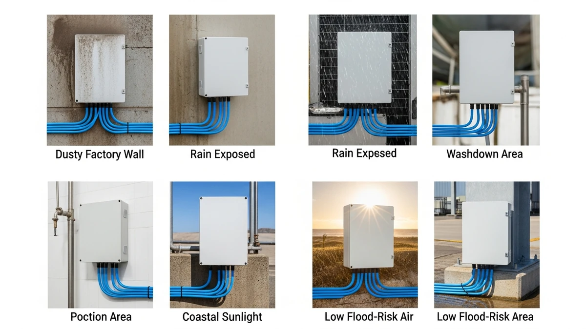 Outdoor enclosure selection for rain washdown UV and temporary immersion risk