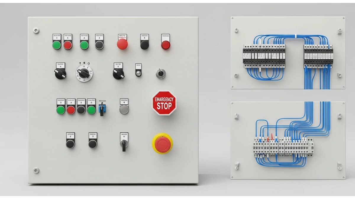Push buttons selector switches and indicator lights in control panel applications