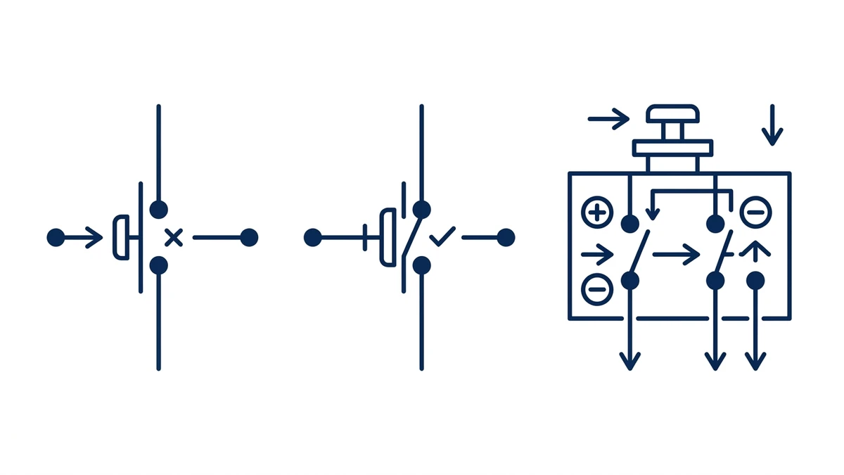 Push button switch normally open normally closed and combined contact logic