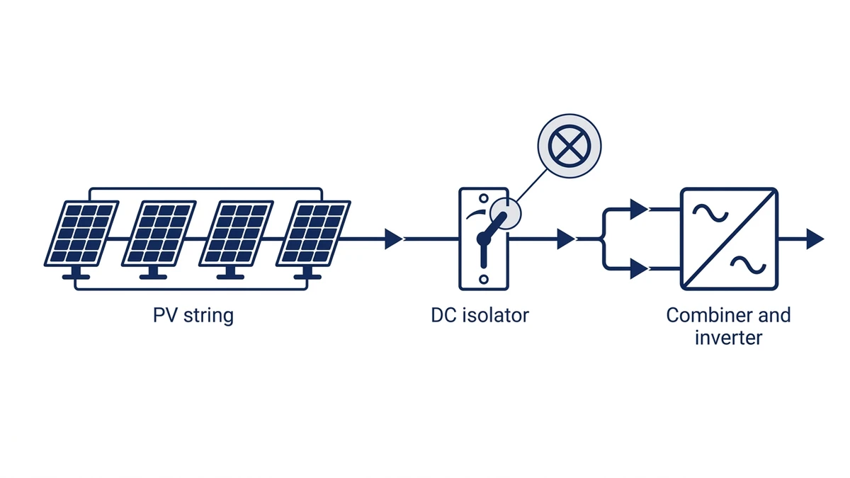 PV DC isolator switch placement between solar string and inverter