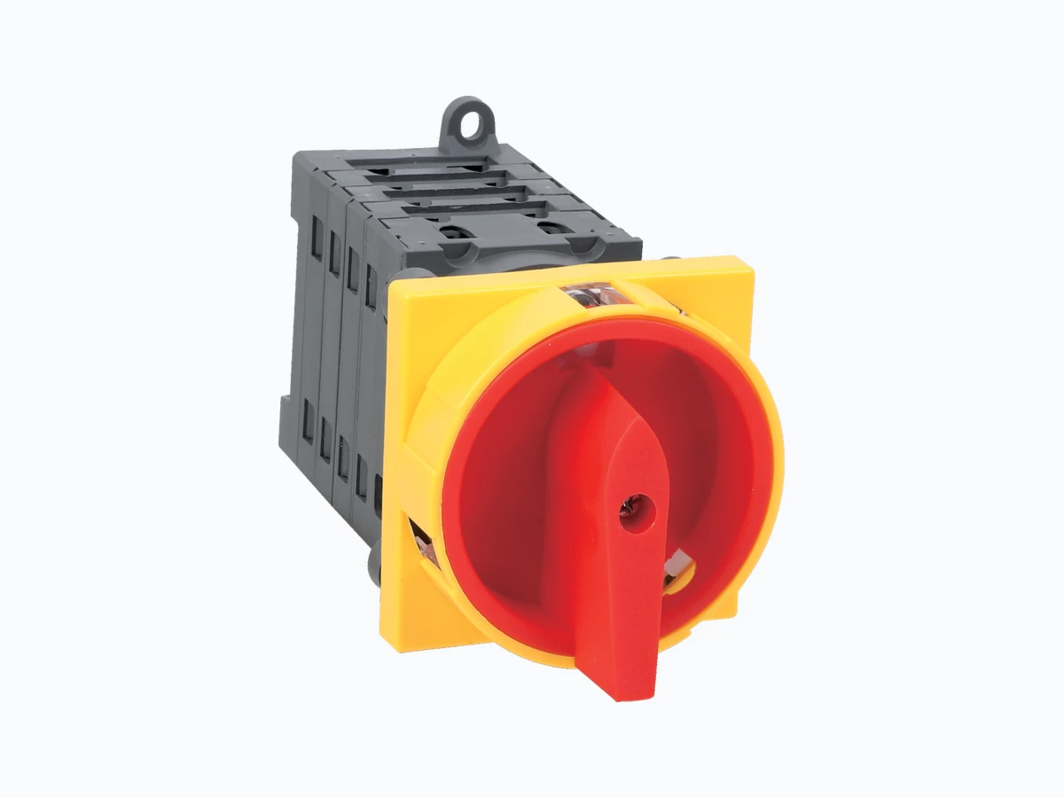 Shieldhz GF41 PV DC isolator switch red rotary handle close up for mounting route selection