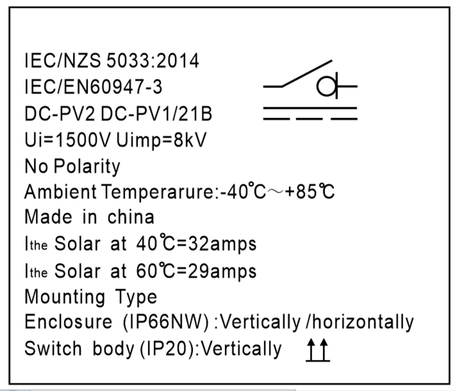 GF51 PV DC isolator switch specification reference for voltage current and installation route