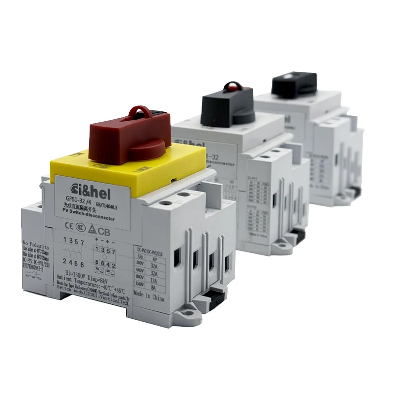 GF51 DIN rail PV DC isolator switch product family with product label retained