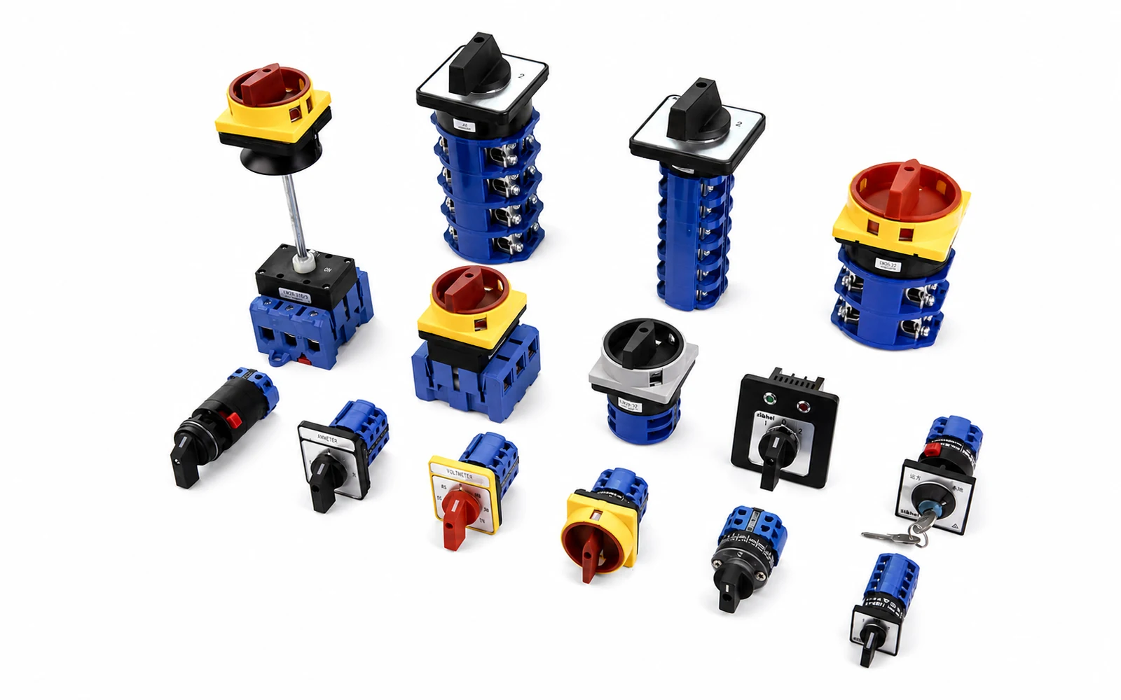 Shieldhz rotary cam switch product family on pure white background