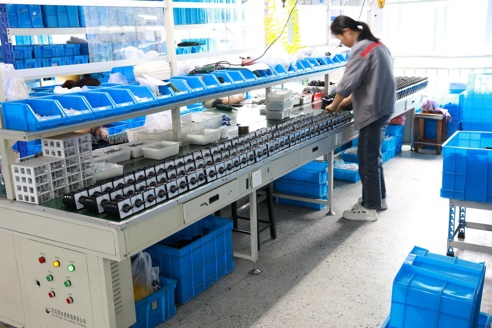 Assembly line with operator controls in Shieldhz factory