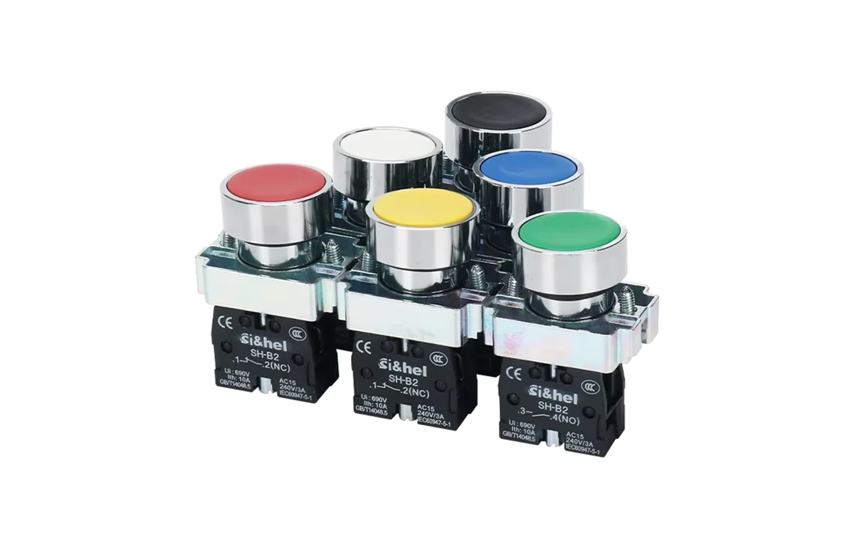 Shieldhz SH-B2 22 mm modular push button switch series on pure white background