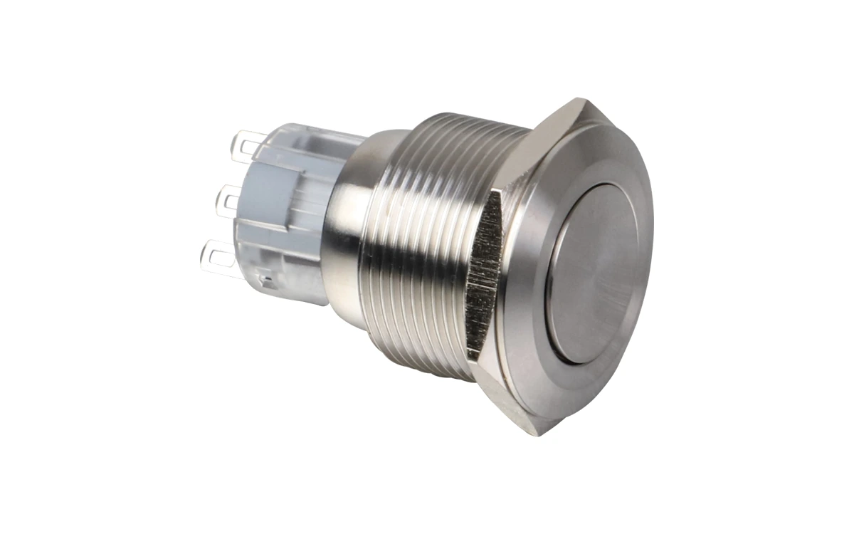 Shieldhz SH-GQ metal push button switch on pure white background