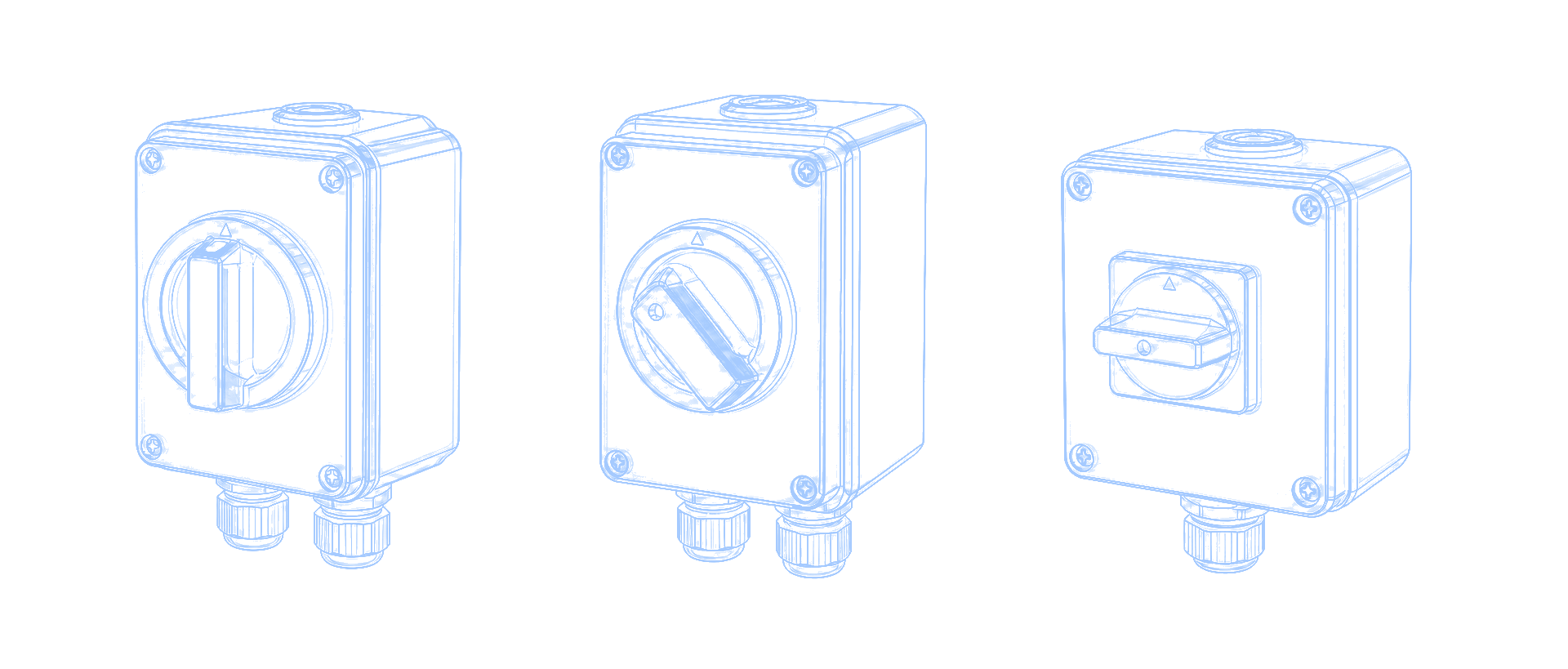 Line art showing SHP, SH30, and LW28 waterproof isolator box product routes