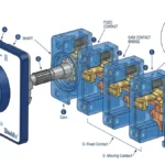 Manual rotary changeover switch with I-0-II positions and internal cam mechanism