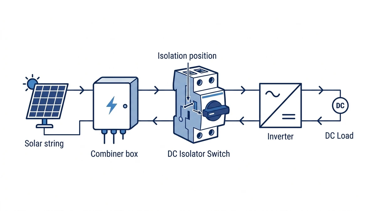 DC Isolator Switch Wiring Between String Combiner and Inverter concept diagram