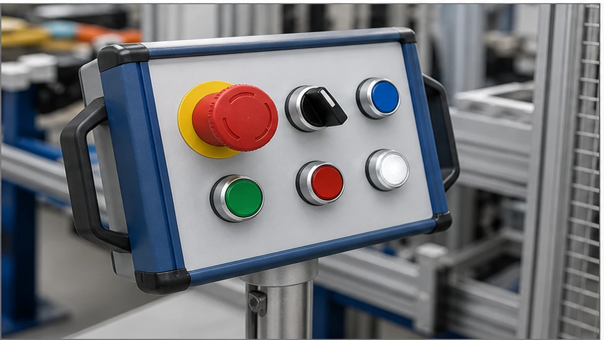 Emergency Stop Button and Selector Switch Layout for Operator Stations application and wiring context