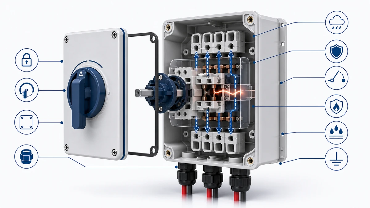 IP66 DC Isolator Enclosure Selection for Outdoor Solar Projects concept diagram