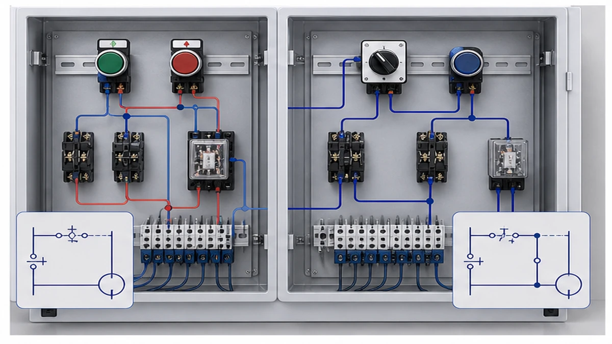 Momentary vs Maintained Push Button Switches for Control Panels application and wiring context