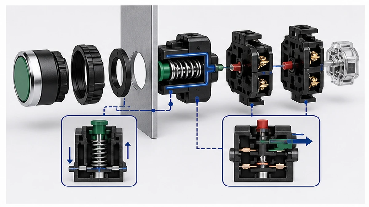 Momentary vs Maintained Push Button Switches for Control Panels concept diagram