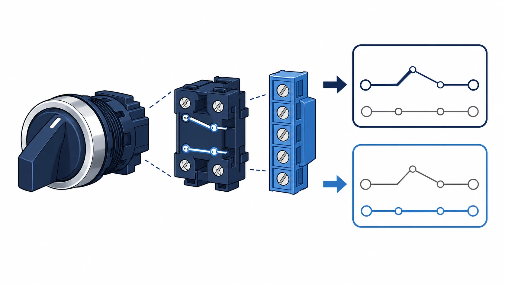 Two-position and three-position selector switch control-state concept