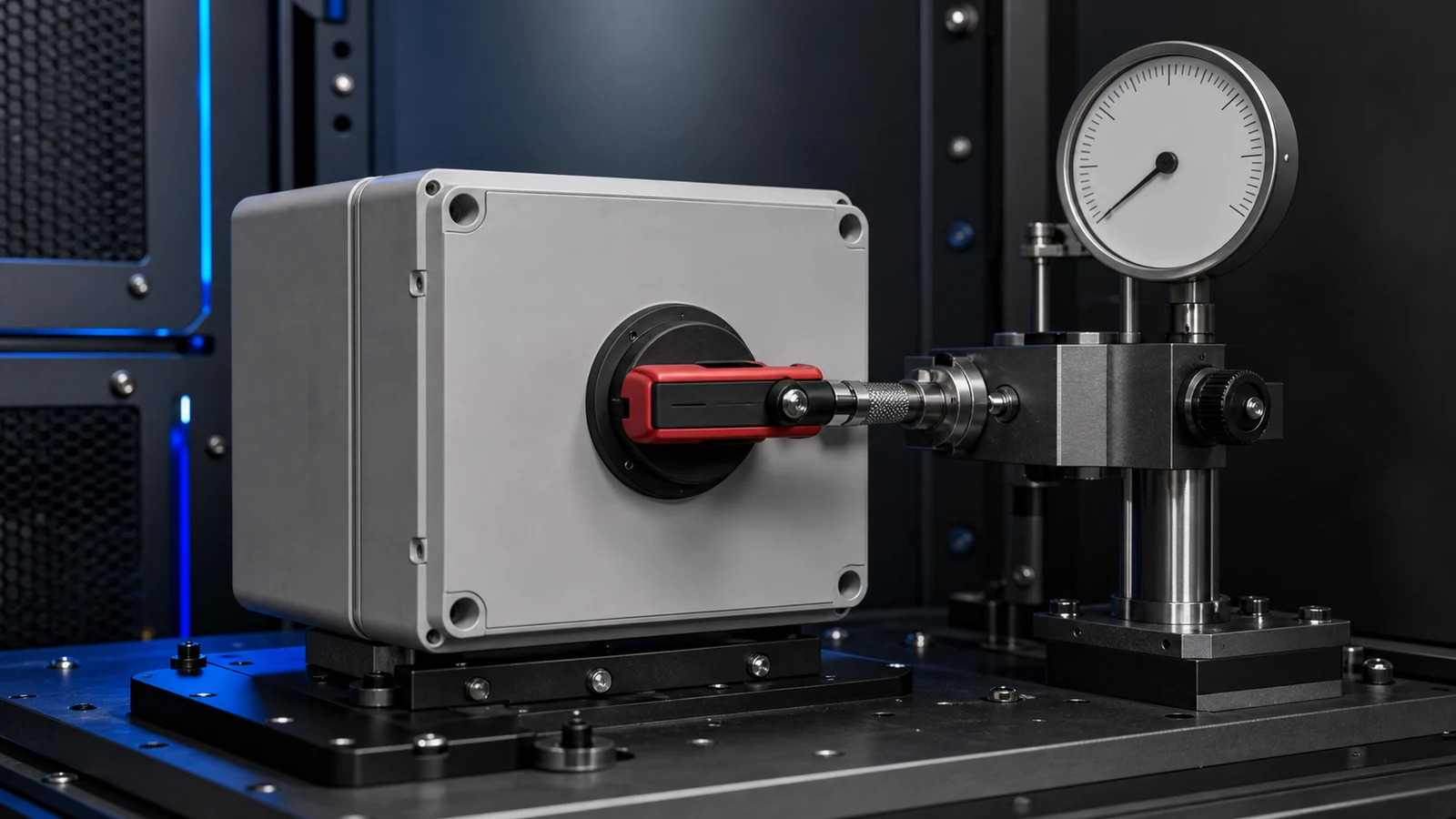 Enclosed rotary disconnect switch in a laboratory mechanical test fixture