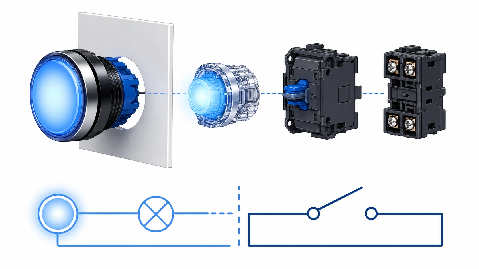 Illuminated push button with LED lens and control-panel application