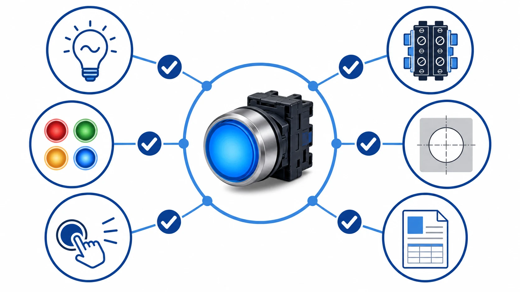 Illuminated push button selection checks for voltage contacts cutout and sealing