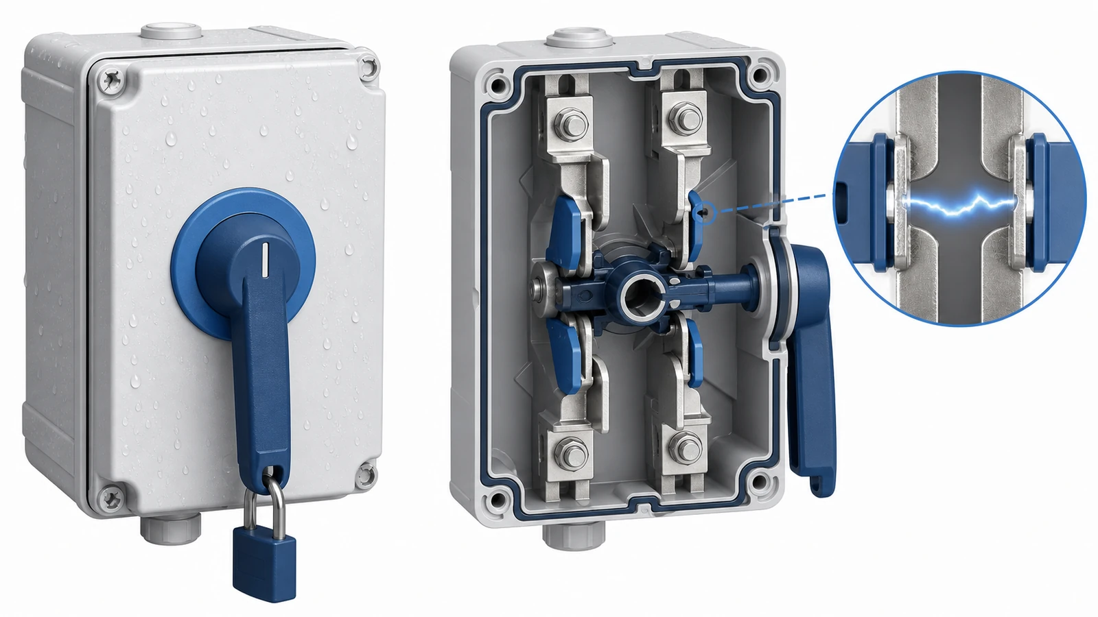 Lockable handle and isolated switching route inside an outdoor isolator enclosure