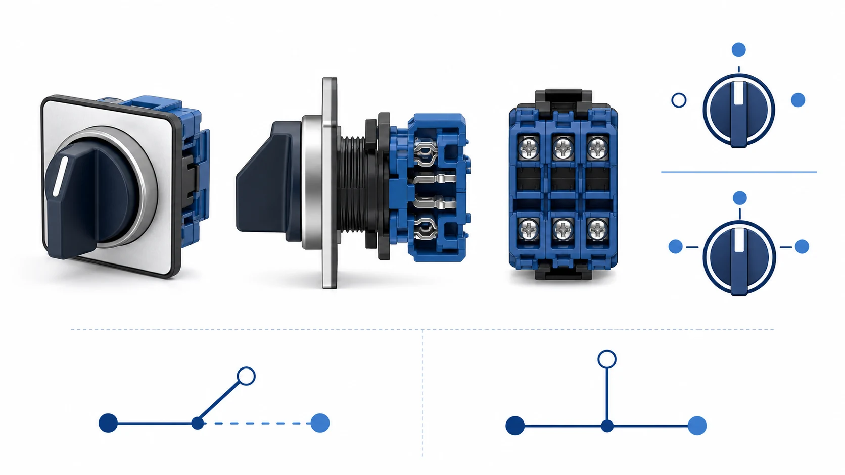 Selector switch schematic symbol and position labels
