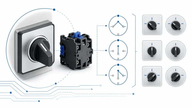 Selector Switch Symbol: 2 Position, 3 Position, and IEC-Style Panel Marking technical hero illustration