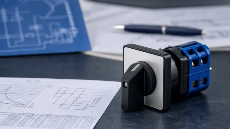 Unbranded rotary cam switch sample reviewed in an industrial engineering environment