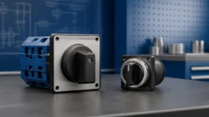Unbranded rotary cam switch sample reviewed in an industrial engineering environment