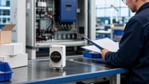 PV DC isolator OEM sample and private-label review at an industrial electrical assembly bench