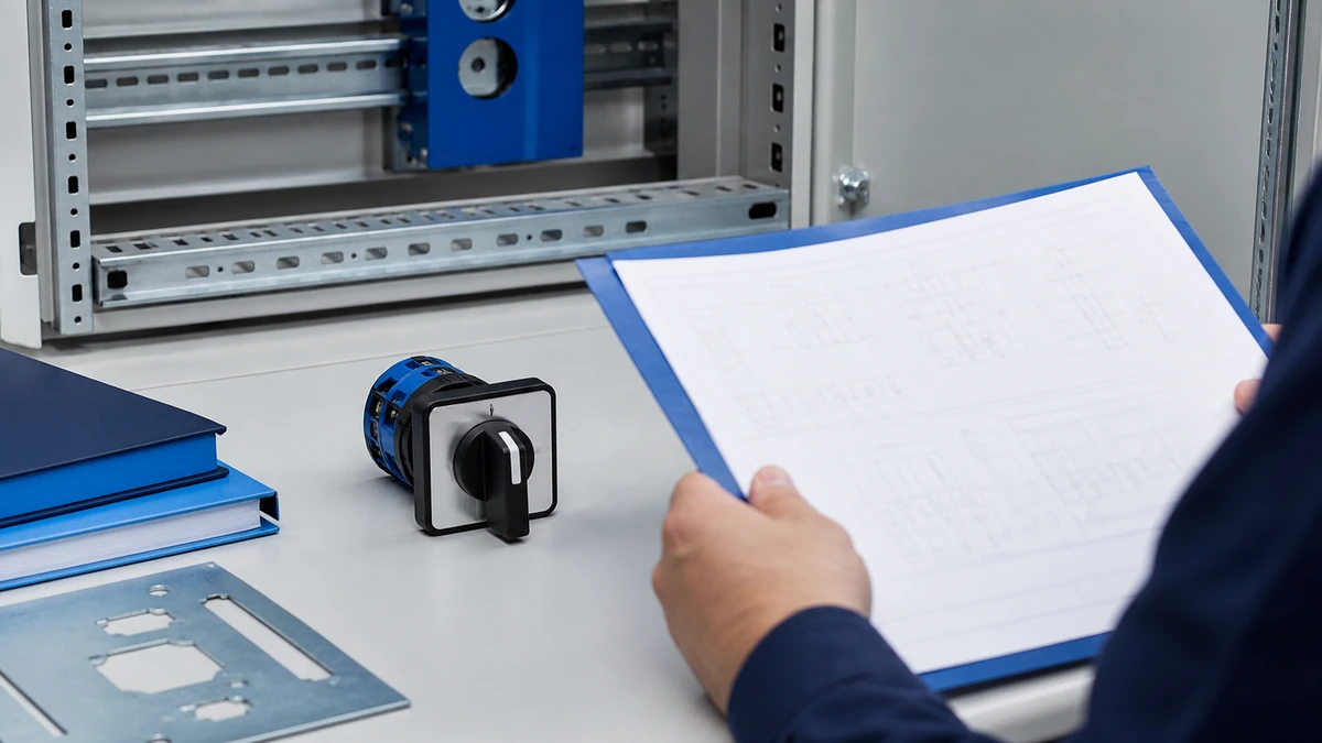 Unbranded rotary cam switch sample reviewed in an industrial engineering environment