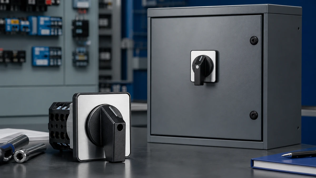 Unbranded rotary cam switch sample reviewed in an industrial engineering environment