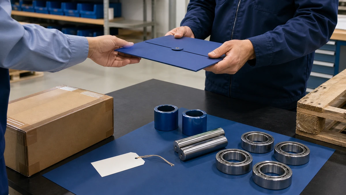 Unbranded industrial control component portfolio sample, document folder and protective export packing prepared for handover