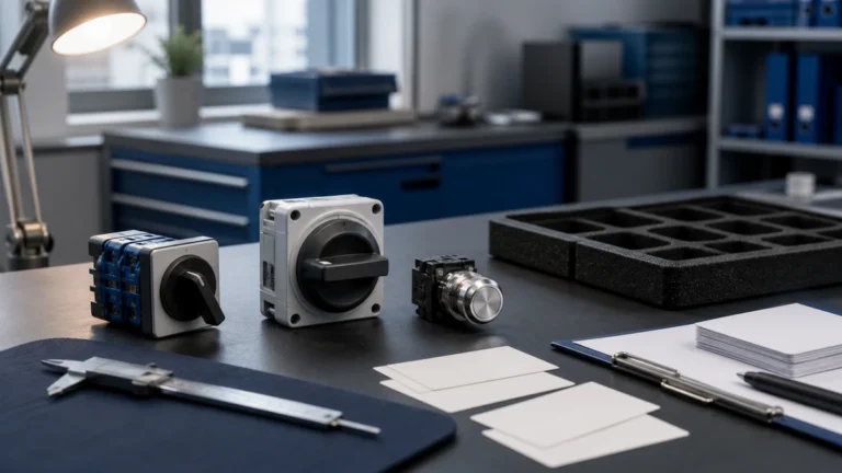 Unbranded industrial control component portfolio sample reviewed in an industrial engineering environment
