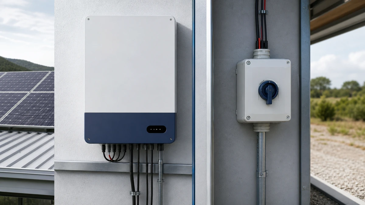 Unbranded PV DC isolator switch used in a realistic industrial application context